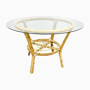 Round Glass & Rattan Table