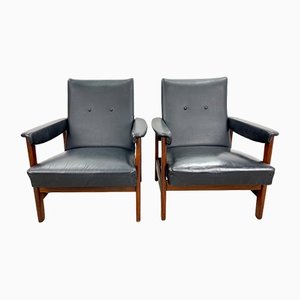Armchairs with Wooden Bases, Set of 2