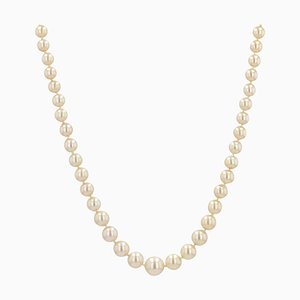 18 Karat White French Cultured Pearl Gold Clasp Necklace, 1970s