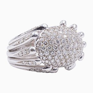 18k White Gold Ring with Pave Diamonds 3ctw, 1980s