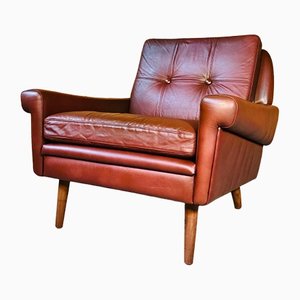 Mid-Century Danish Cognac Leather Lounge Chair by Svend Skipper, 1965