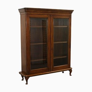 Brown Mahogany Bookcase Two Doors & Adjustable Shelves on Cabriole Legs