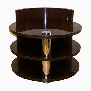 Brown Mahogany Drum Side Table with Two Tier & Metal Central Support