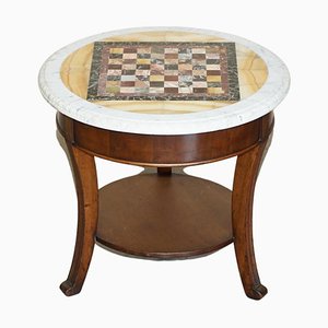Antique Italian Pietra Dura Marble Chess Table with Mahogany Base, 1880s