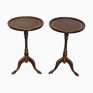 Vintage Brown Leather Mahogany Tripod Lamp Side End Tables from Bevan Funell, Set of 2