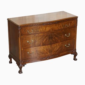 Antique Flamed Mahogany Serpentine Fronted Claw & Ball Feet Chest of Drawers