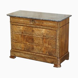 Antique Walnut & Marble Topped Chest of Drawers, 1860s