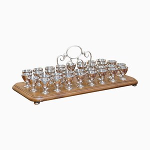 Antique Tray with Shot Glasses from ESPN, Set of 34