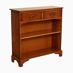Vintage Yew Wood Open Library Bookcase Cabinet
