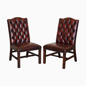 Vintage Oxblood Leather Chesterfield Gainsborough Side Chairs, Set of 2