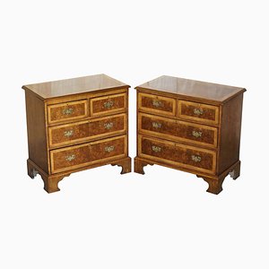 Antique Georgian Style Burr Walnut Chests of Drawers, 1900s, Set of 2