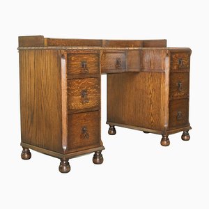 Oak Lancaster Desk on Bun Legs & Seven Drawers from Waring & Gillow LTD, 1930s