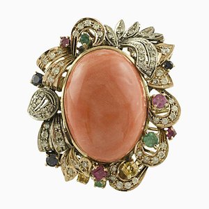 Diamonds Rubies Emeralds Blue and Yellow Sapphires Coral Rose Gold Silver Ring