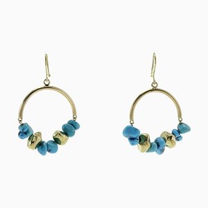 Matrix Gold Hoop Earrings with Turquoise, Set of 2