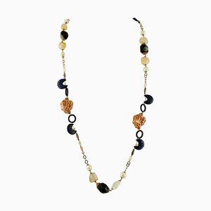 Necklace in 9K Rose Gold and Silver with Agate Lapis Lazuli Pearl Mother-of-Pearl and Moonstone