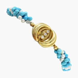 Bracelet in 18K Gold with Turquoise and Pearl