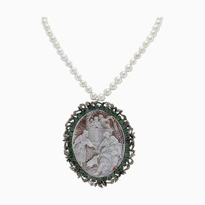 Silver Gold Necklace with Cameo Pearl