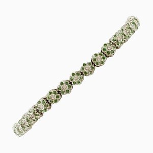 Bracciale Link in oro bianco con diamanti e tsavorite