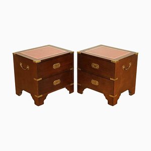 Kennedy Military Campaign Leather Top Side Tables by Kennedy for Harrods, 1960s, Set of 2