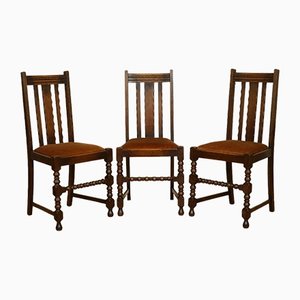 Antique Carved Oak Dining Chairs with Bobbin Turned Legs, 1920s, Set of 6