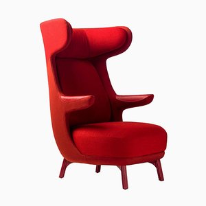 Red Fabric Leather Upholstery Dino Armchair by Jaime Hayon for Bd