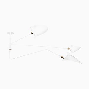 White Suspension Two Fixed and One Rotating Curved Arm Lamp by Serge Mouille for Editions Serge Mouille