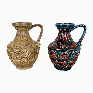 Multi-Color Fat Lava Op Art Pottery Vase by Bay Ceramics Germany, 1960s, Set of 2