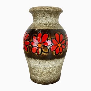 Large Fat Lava Floral Floor Vase by Scheurich, Germany, 1970s