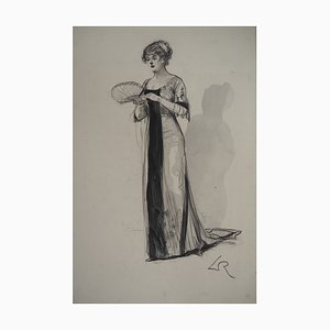 Alméry Lobel-Riche, Jeune femme à l'éventail, 1920er, Zeichnung