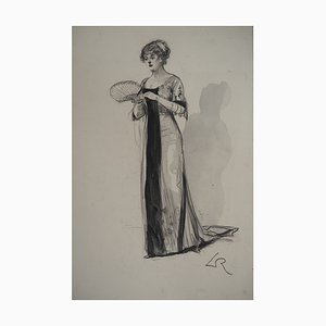 Alméry Lobel-Riche, Jeune femme à l'éventail, años 20, Dibujo