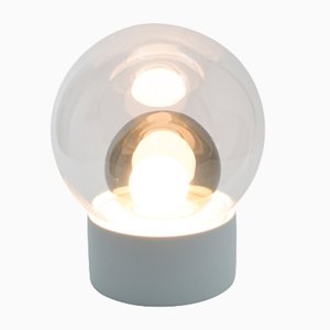 Lámpara colgante pequeña de vidrio transparente y gris ahumado con base blanca de Sebastian Herkner para Pulpo & Rosenthal