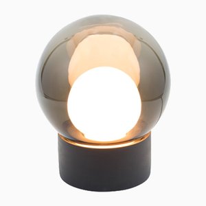 Small Boule in Opal White & Smoky Grey Glass with a Black Base by Sebastian Herkner for Pulpo & Rosenthal