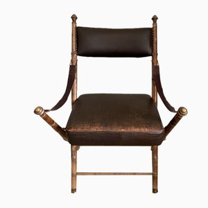 Campaign Folding Chair in Brass & Leatherette