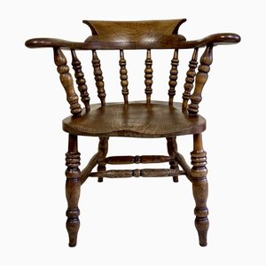 Antique English Elm Wood Windsor Captains Chair, 1900s