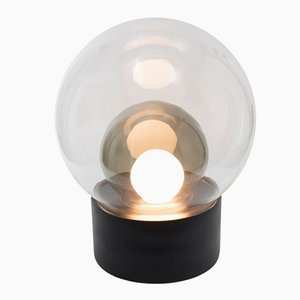 Lámpara colgante mediana de vidrio claro y gris ahumado con base negra de Sebastian Herkner para Pulpo & Rosenthal