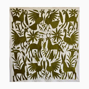 Traditional Mexican Hand Embroidered Monochrome Otomi Folk Art