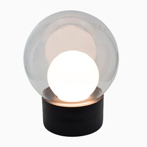 Medium Boule in Clear & Opal White Glass with a Black Base by Sebastian Herkner for Pulpo & Rosenthal