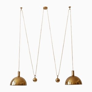 Double Solid Brass Counterweight Pendant Lamp by Florian Schulz, 1960s