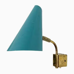 Adjustable Blue Wall Lamp in Brass, 1950s