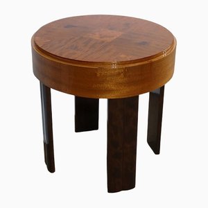 Small Round Art Deco Mahogany and Beech Side Table, 1940s