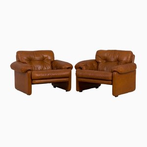 Tan Brown Aniline Leather Coronado Set Armchairs by Tobia Scarpa for C&b Italia, 1960s, Set of 2