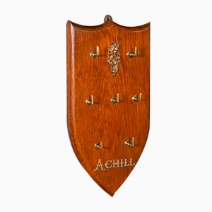Antique Scottish Oak Brass Keymasters Board Shield, 1900s