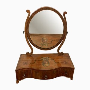 Espejo de tocador victoriano antiguo de madera satinada