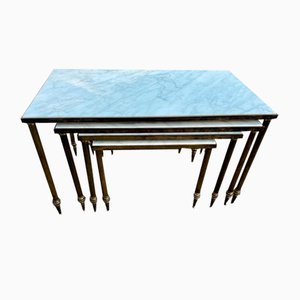 Mid-Century Marble and Brass Stacking tables, Set of 4