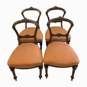 Antique Victorian Carved Walnut Dining Chairs, Set of 4