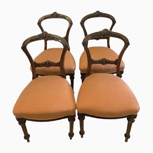 Chaises de Salle à Manger Victoriennes Antiques en Noyer Sculpté, Set de 4