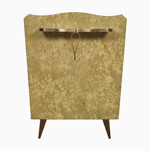 Midcentury Console in Gilded Brass & Plasticized Fabric by Brugnoli Mobili Cantù