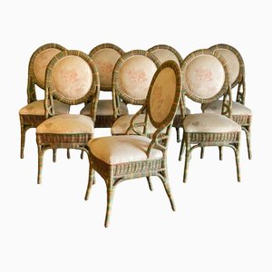 Vintage Wicker Chairs, 1980s, Set of 8