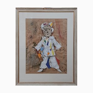 Ernesto Salvadó, Arlequin with Guitar, 1970s, Mixed Media on Paper