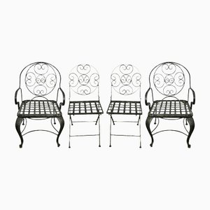Vintage Wrought Iron Series Garden Chairs and Armchairs, 1980s, Set of 4